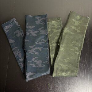SPANX Womens M Lot of 2 Pair Camo Print Seamless Leggings Blue/Green